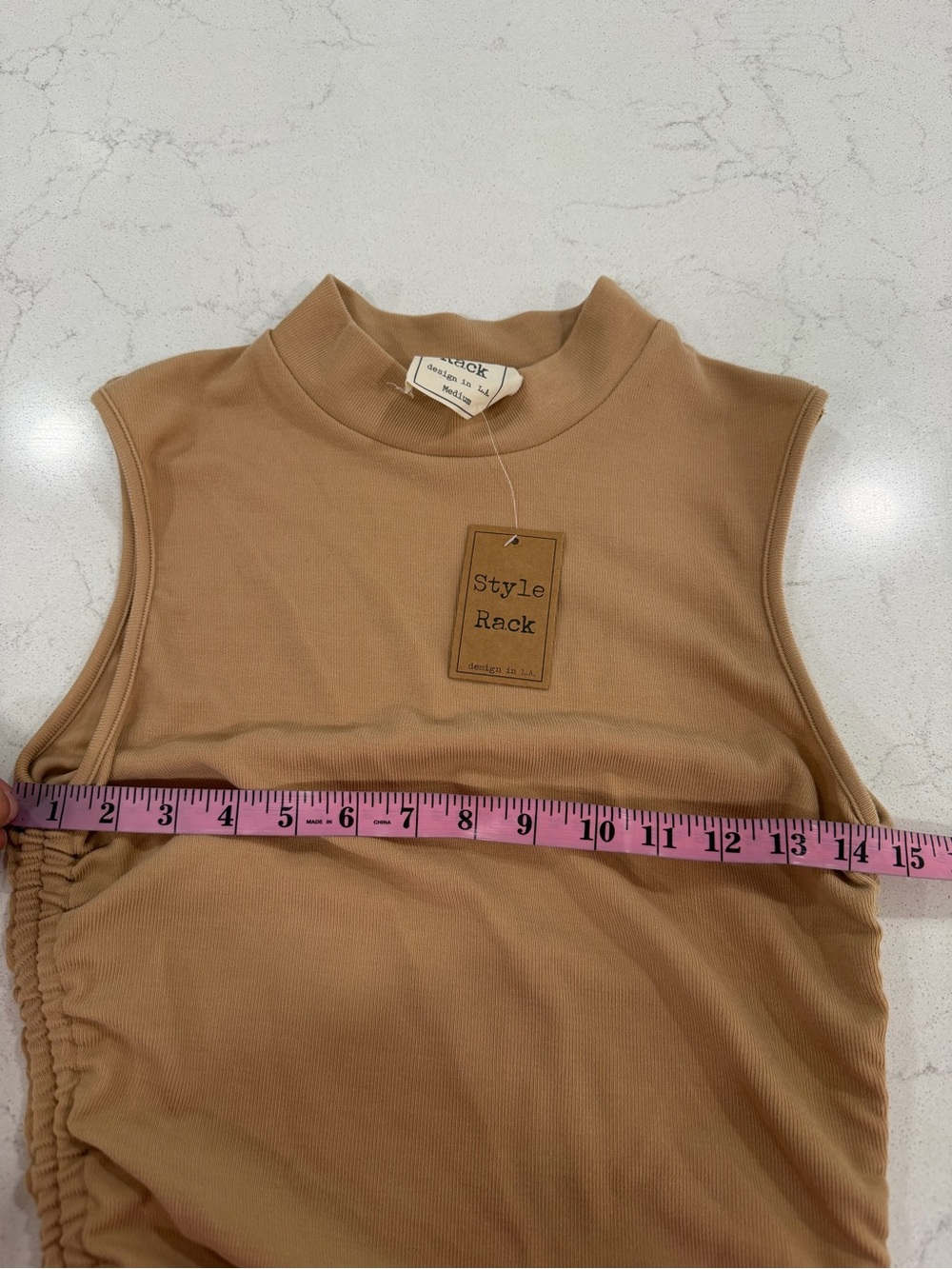 Style Rack Neutral Tan Sleeveless Ruched Side-Tie Mini - Picture 7 of 7
